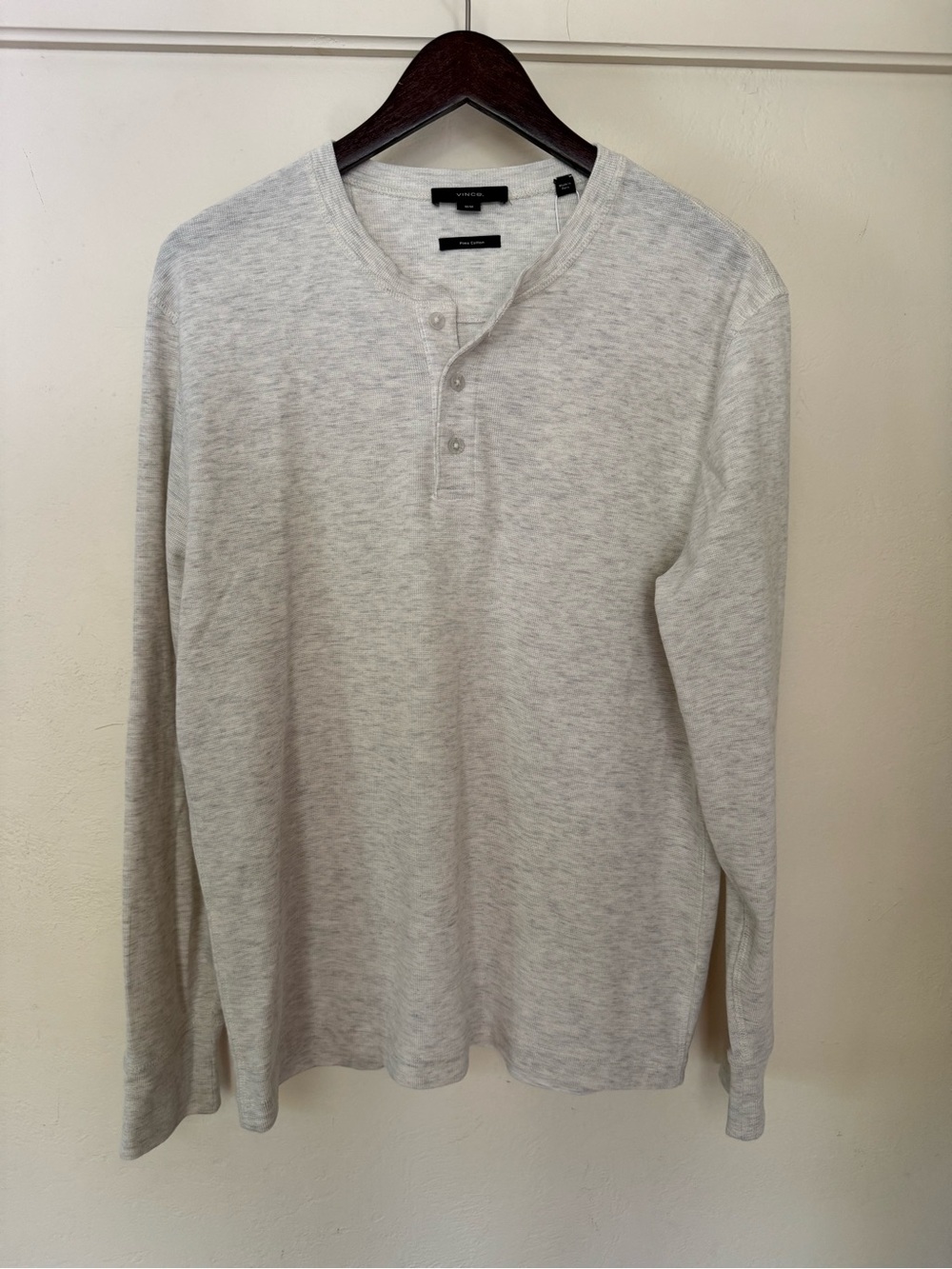 Vince Pima Cotton Long Sleeve Henley Shirt Heather Cream Gray Men’s M NWT $16